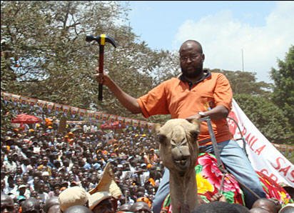 Raila Odinga supporter on camel-back
